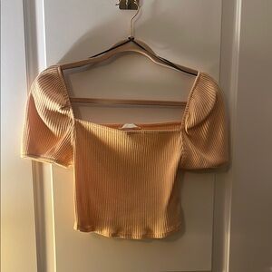 Elegant Tan Ribbed Women's Top